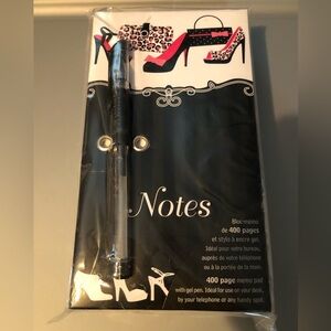 Notes Memo Pad with Gel Pen - Black & Hot Pink Shoe Design